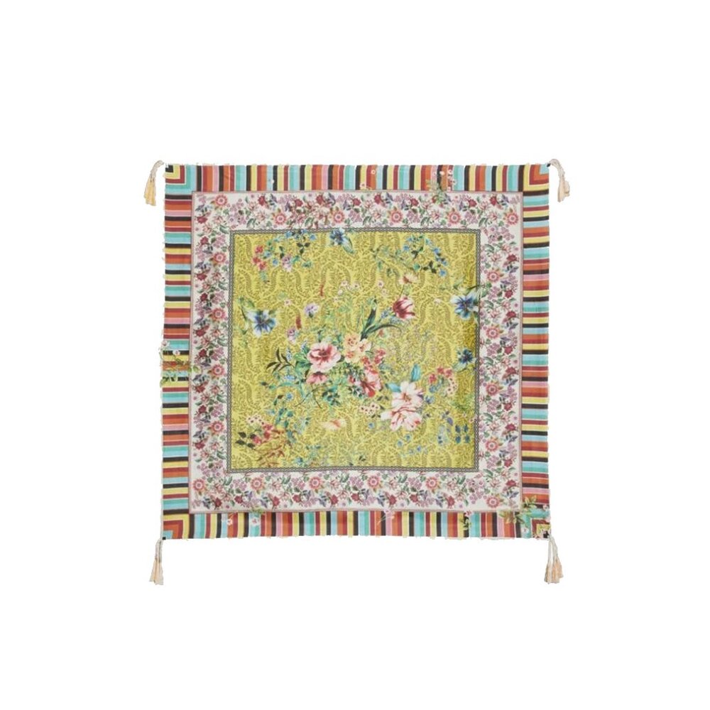 Johnny Was Millano Silk Scarf Flower Green Pink Square Large Stripe Tassel NEW